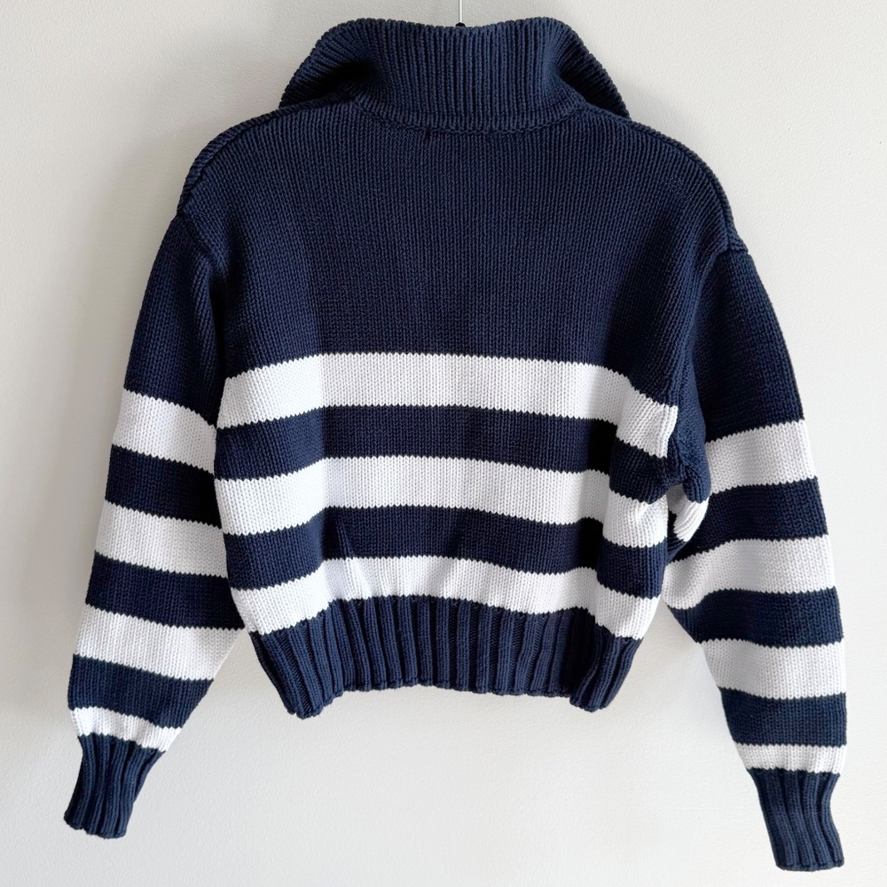 Quince Organic Cotton Cropped Polo Sweater | Women’s XS | Navy White Preppy - Picture 4 of 8